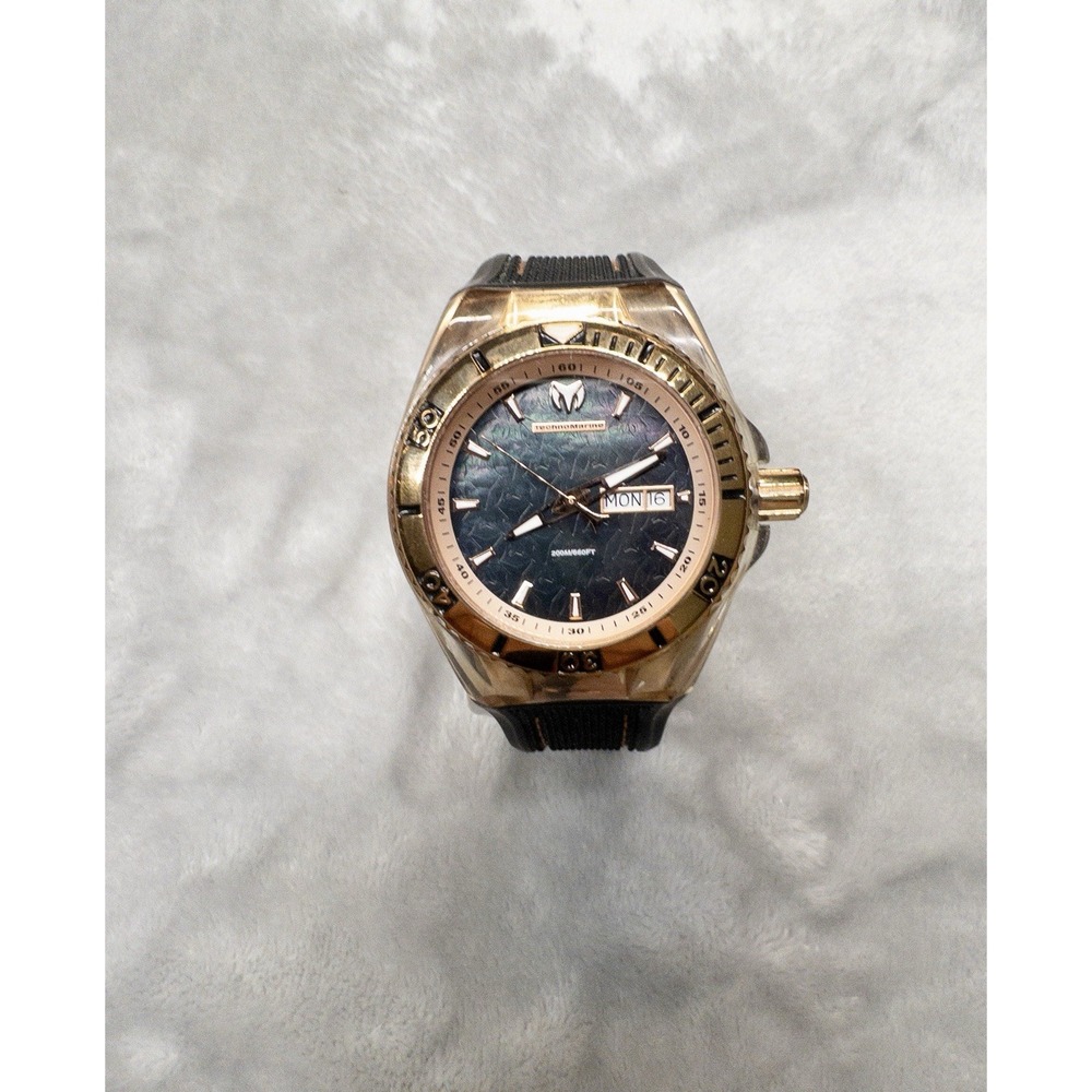 Technomarine Cruise Monogram Day Date Mens 45mm Diver Watch Swiss Gold & Black